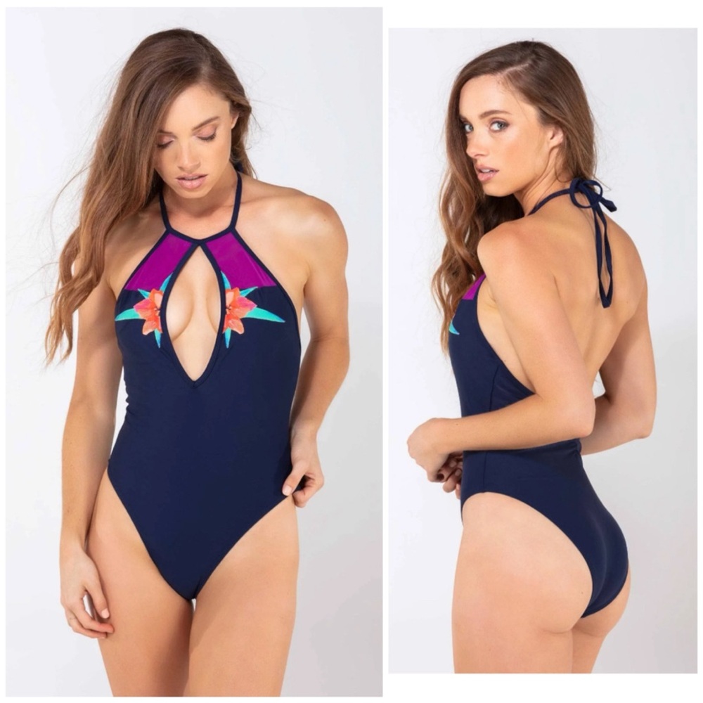 NEW Wet Swimwear Delilah Embroidered Halter Swimsuit XS
